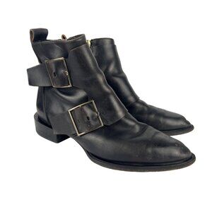 Capezzani Black Italian Leather Buckle Ankle Boots size 6.5